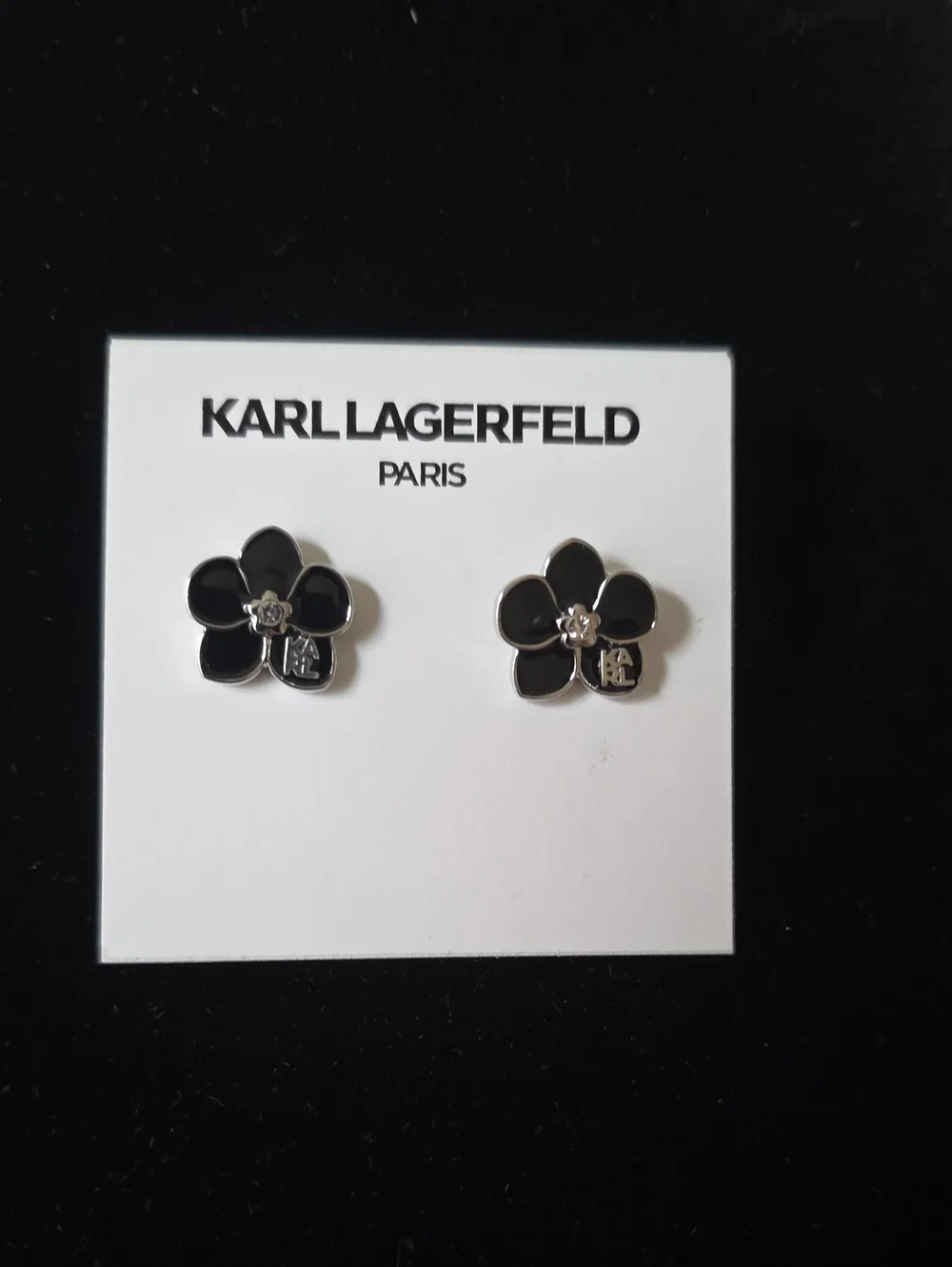Karl Lagerfeld Black Floral Enamel Stud Earrings